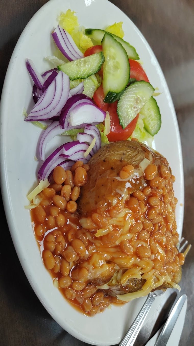Jacket potato with baked beans and salad